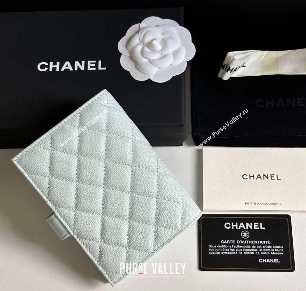 Chanel Grained Calfskin Passport Cover Pale Green/Gold 2025 A3658 (yezi-250702058)