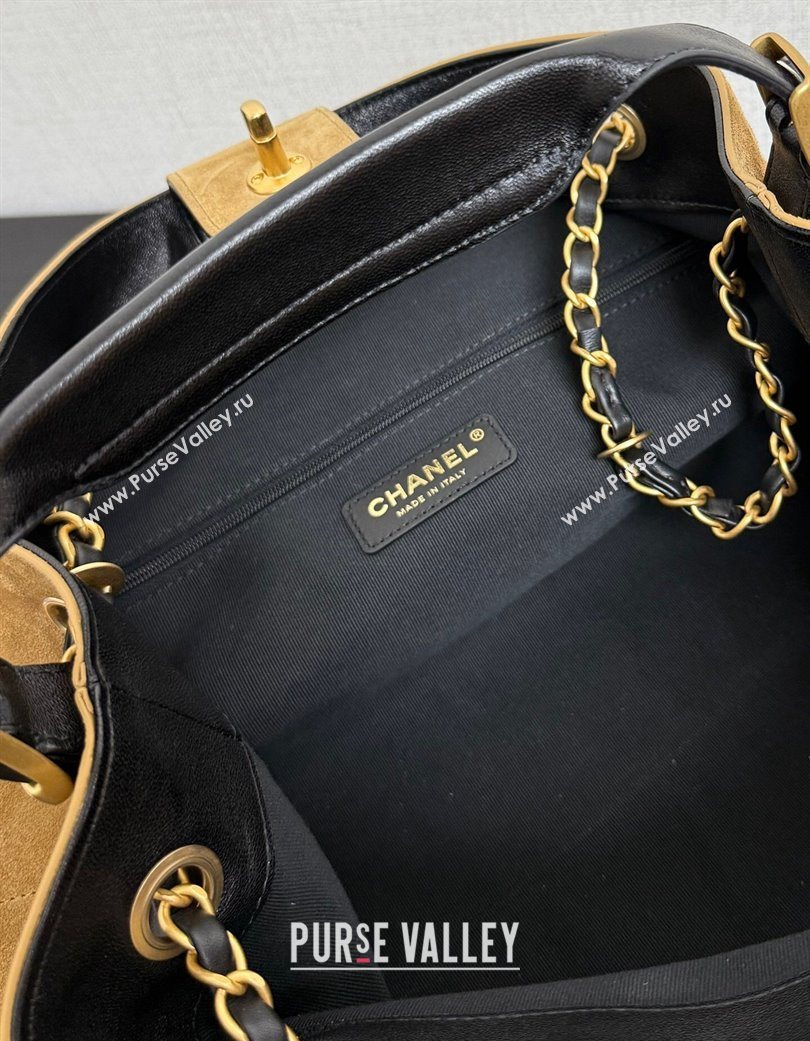 Chanel Suede Lambskin Small Shopping Bag Beige/Black 2025 AS5634 (yezi-250703004)