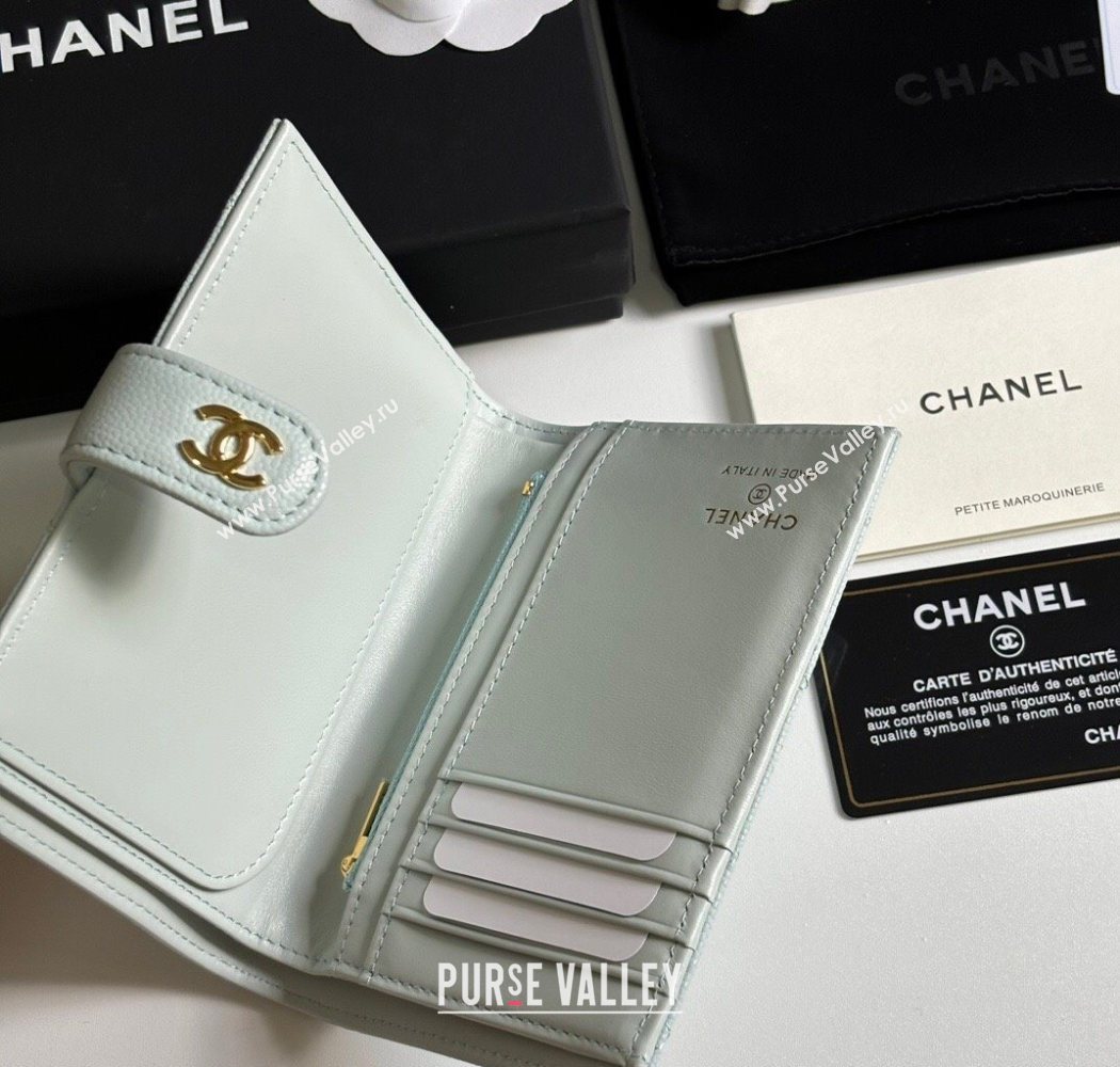 Chanel Grained Calfskin Passport Cover Pale Green/Gold 2025 A3658 (yezi-250702058)