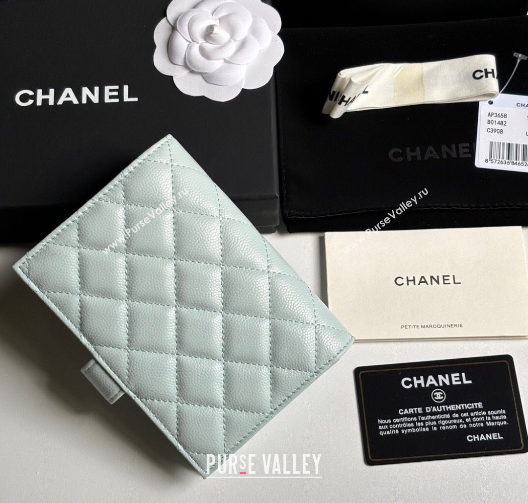 Chanel Grained Calfskin Passport Cover Pale Green/Silver 2025 A3658 (yezi-250702059)