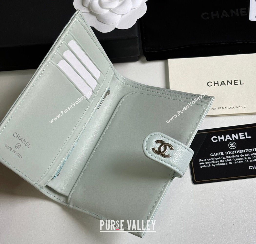 Chanel Grained Calfskin Passport Cover Pale Green/Silver 2025 A3658 (yezi-250702059)
