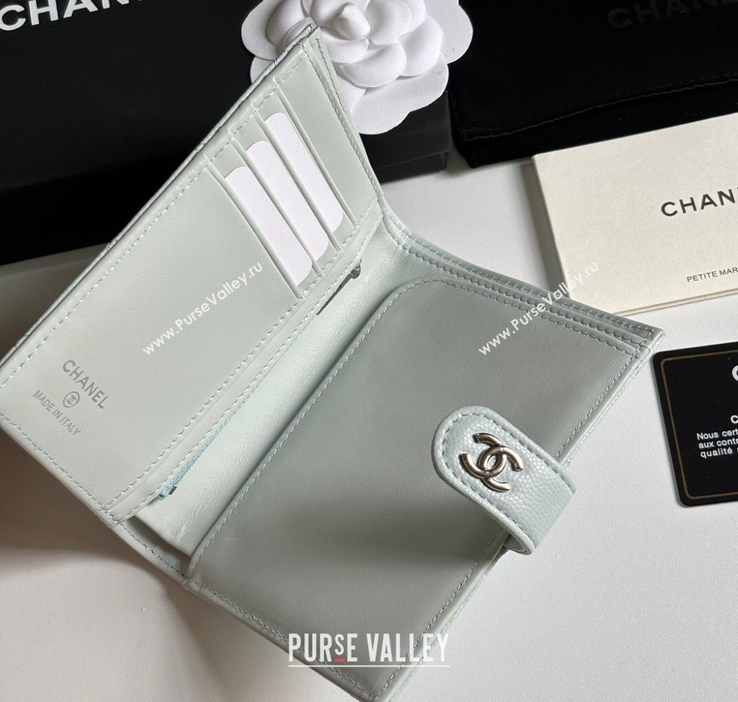 Chanel Grained Calfskin Passport Cover Pale Green/Silver 2025 A3658 (yezi-250702059)