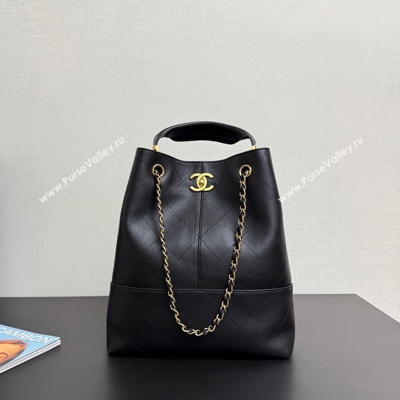 Chanel Calfskin Leather Small Shopping Bag Black 2025 99485 (yezi-250703006)