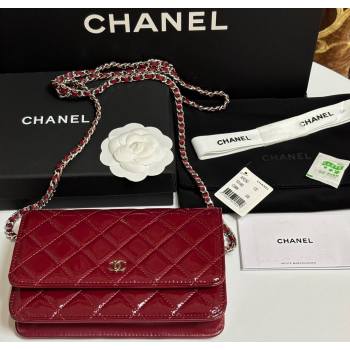 Chanel Patent Calfskin Classic Wallet on Chain WOC Red/Silver 2025 AP0250 (yezi-250703085)