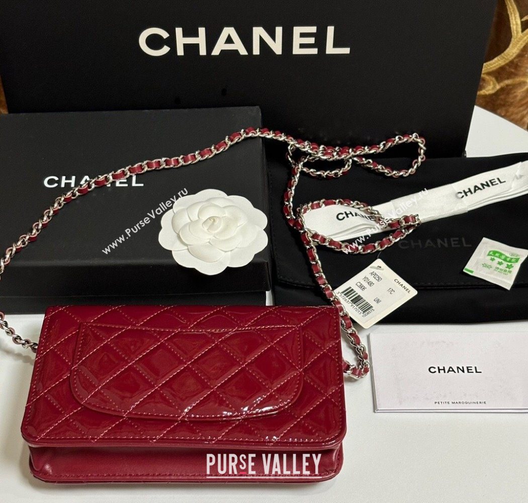 Chanel Patent Calfskin Classic Wallet on Chain WOC Red/Silver 2025 AP0250 (yezi-250703085)