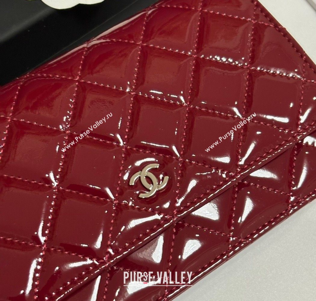 Chanel Patent Calfskin Classic Wallet on Chain WOC Red/Silver 2025 AP0250 (yezi-250703085)