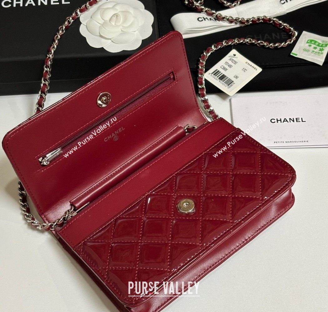 Chanel Patent Calfskin Classic Wallet on Chain WOC Red/Silver 2025 AP0250 (yezi-250703085)