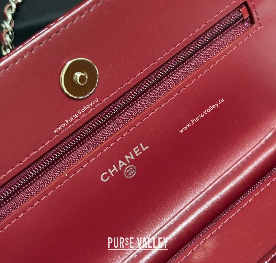Chanel Patent Calfskin Classic Wallet on Chain WOC Red/Silver 2025 AP0250 (yezi-250703085)