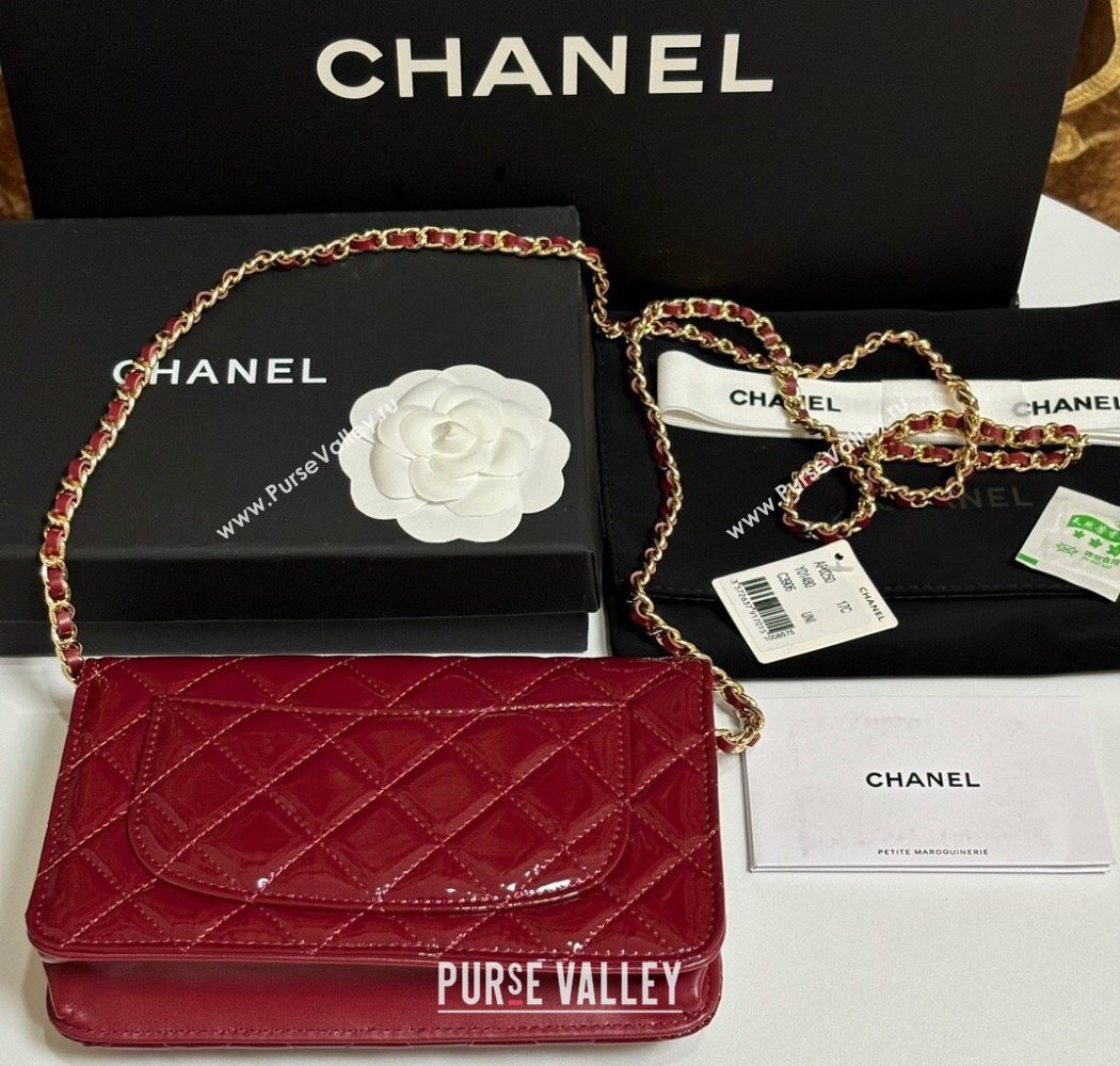 Chanel Patent Calfskin Classic Wallet on Chain WOC Red/Gold 2025 AP0250 (yezi-250703086)