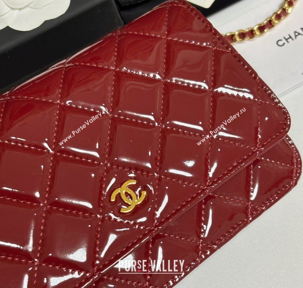 Chanel Patent Calfskin Classic Wallet on Chain WOC Red/Gold 2025 AP0250 (yezi-250703086)