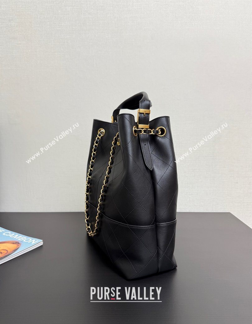 Chanel Calfskin Leather Small Shopping Bag Black 2025 99485 (yezi-250703006)