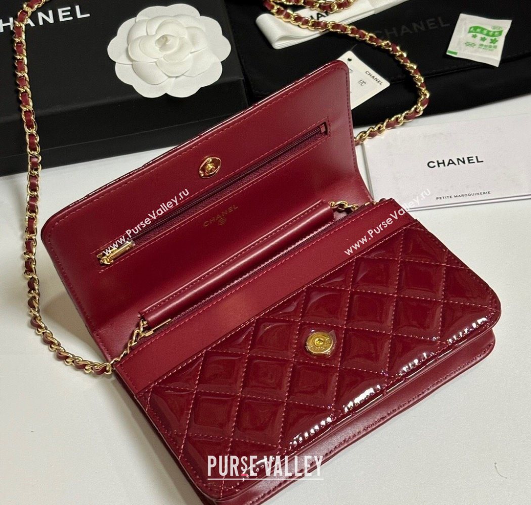 Chanel Patent Calfskin Classic Wallet on Chain WOC Red/Gold 2025 AP0250 (yezi-250703086)