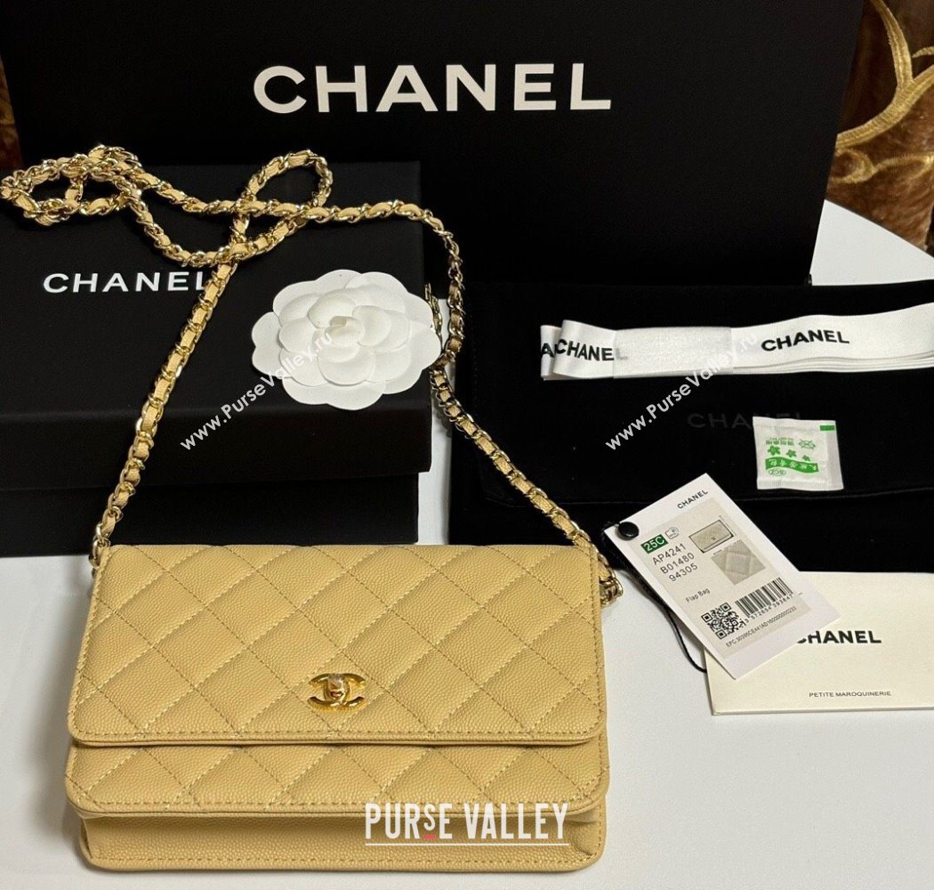 Chanel Grained Shiny Calfskin Classic Wallet on Chain WOC Yellow 2025 AP4241 (yezi-250703087)