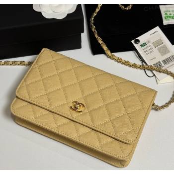 Chanel Grained Shiny Calfskin Classic Wallet on Chain WOC Yellow 2025 AP4241 (yezi-250703087)