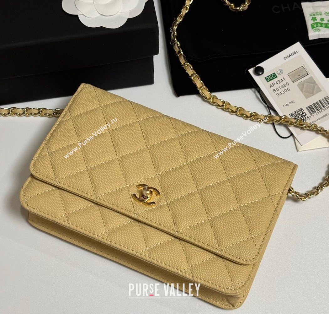 Chanel Grained Shiny Calfskin Classic Wallet on Chain WOC Yellow 2025 AP4241 (yezi-250703087)
