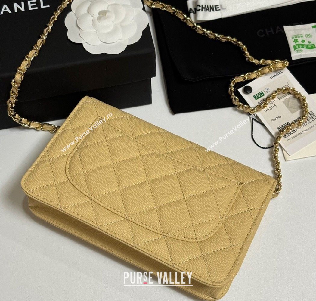 Chanel Grained Shiny Calfskin Classic Wallet on Chain WOC Yellow 2025 AP4241 (yezi-250703087)
