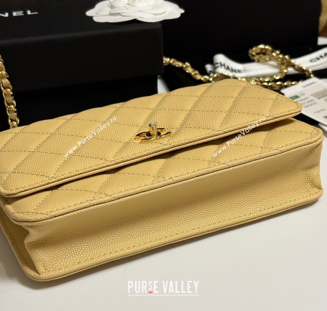 Chanel Grained Shiny Calfskin Classic Wallet on Chain WOC Yellow 2025 AP4241 (yezi-250703087)