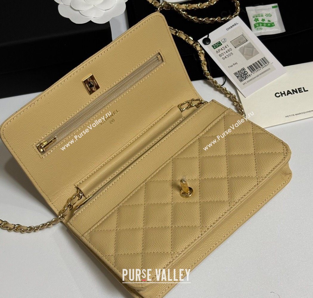 Chanel Grained Shiny Calfskin Classic Wallet on Chain WOC Yellow 2025 AP4241 (yezi-250703087)