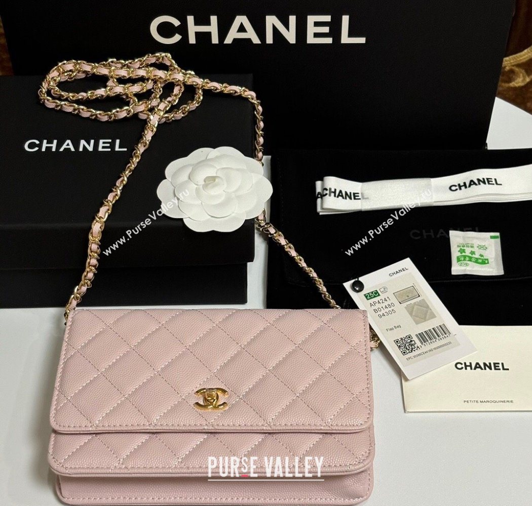 Chanel Grained Shiny Calfskin Classic Wallet on Chain WOC Light Pink 2025 AP4241 (yezi-250703088)