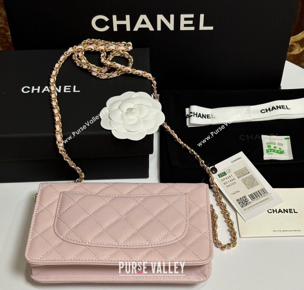 Chanel Grained Shiny Calfskin Classic Wallet on Chain WOC Light Pink 2025 AP4241 (yezi-250703088)