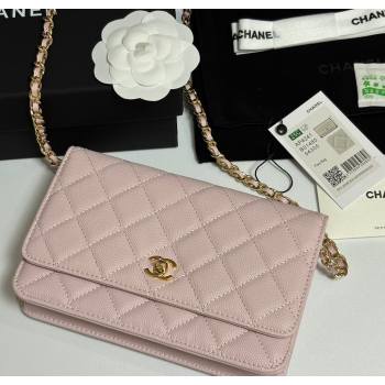Chanel Grained Shiny Calfskin Classic Wallet on Chain WOC Light Pink 2025 AP4241 (yezi-250703088)