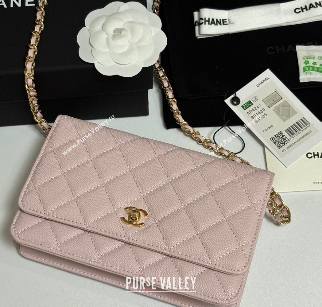 Chanel Grained Shiny Calfskin Classic Wallet on Chain WOC Light Pink 2025 AP4241 (yezi-250703088)