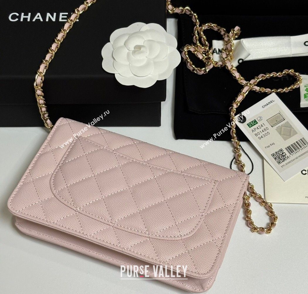 Chanel Grained Shiny Calfskin Classic Wallet on Chain WOC Light Pink 2025 AP4241 (yezi-250703088)