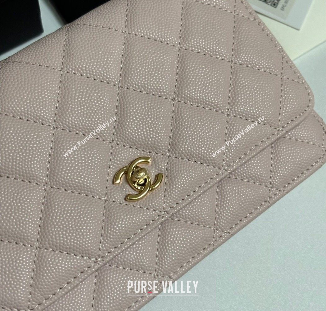 Chanel Grained Shiny Calfskin Classic Wallet on Chain WOC Light Pink 2025 AP4241 (yezi-250703088)