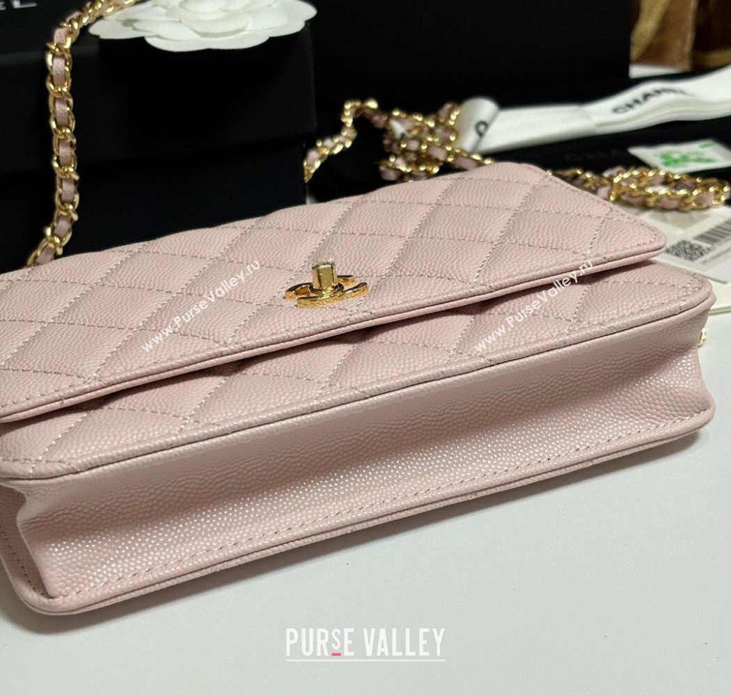 Chanel Grained Shiny Calfskin Classic Wallet on Chain WOC Light Pink 2025 AP4241 (yezi-250703088)