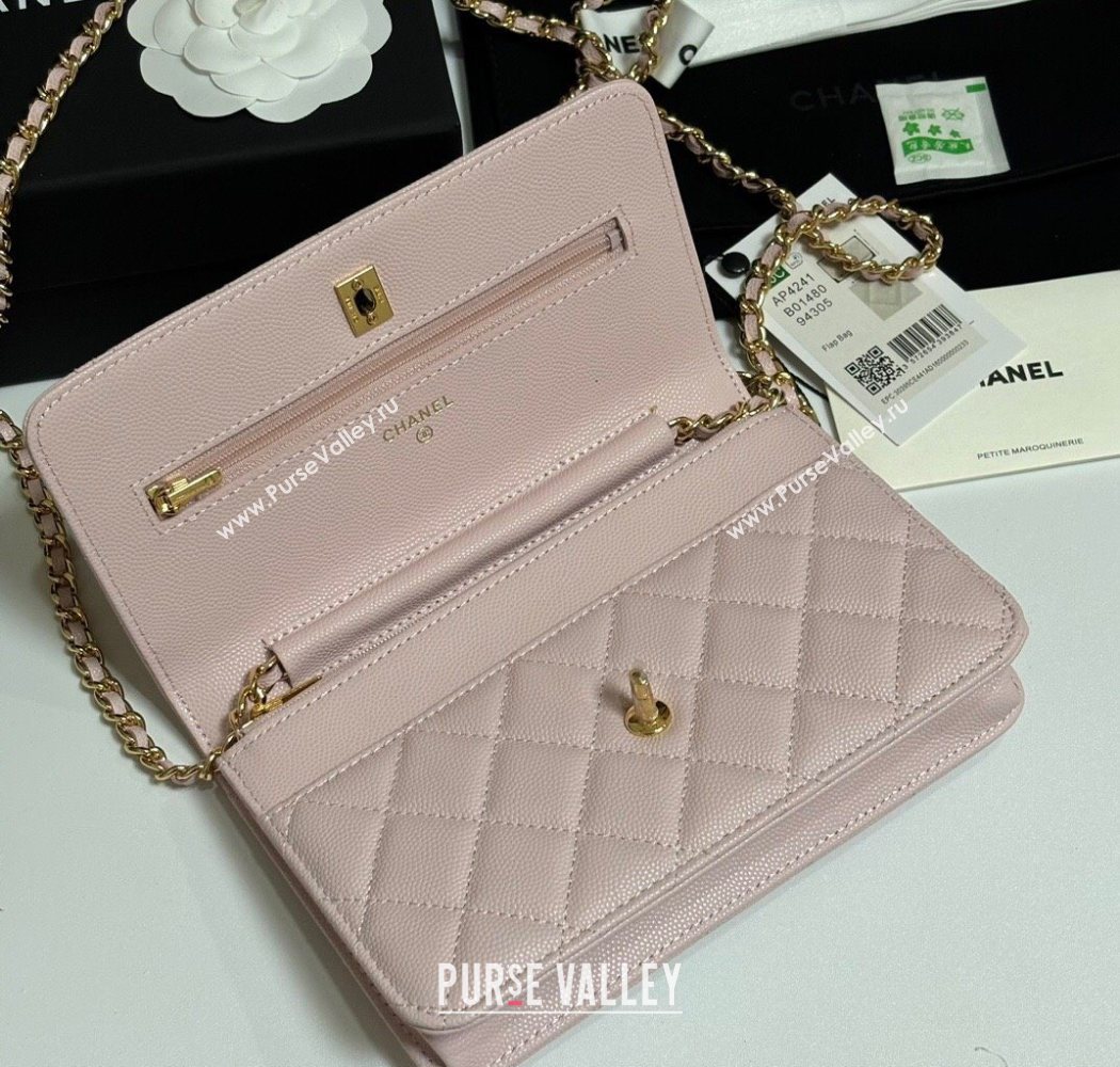 Chanel Grained Shiny Calfskin Classic Wallet on Chain WOC Light Pink 2025 AP4241 (yezi-250703088)