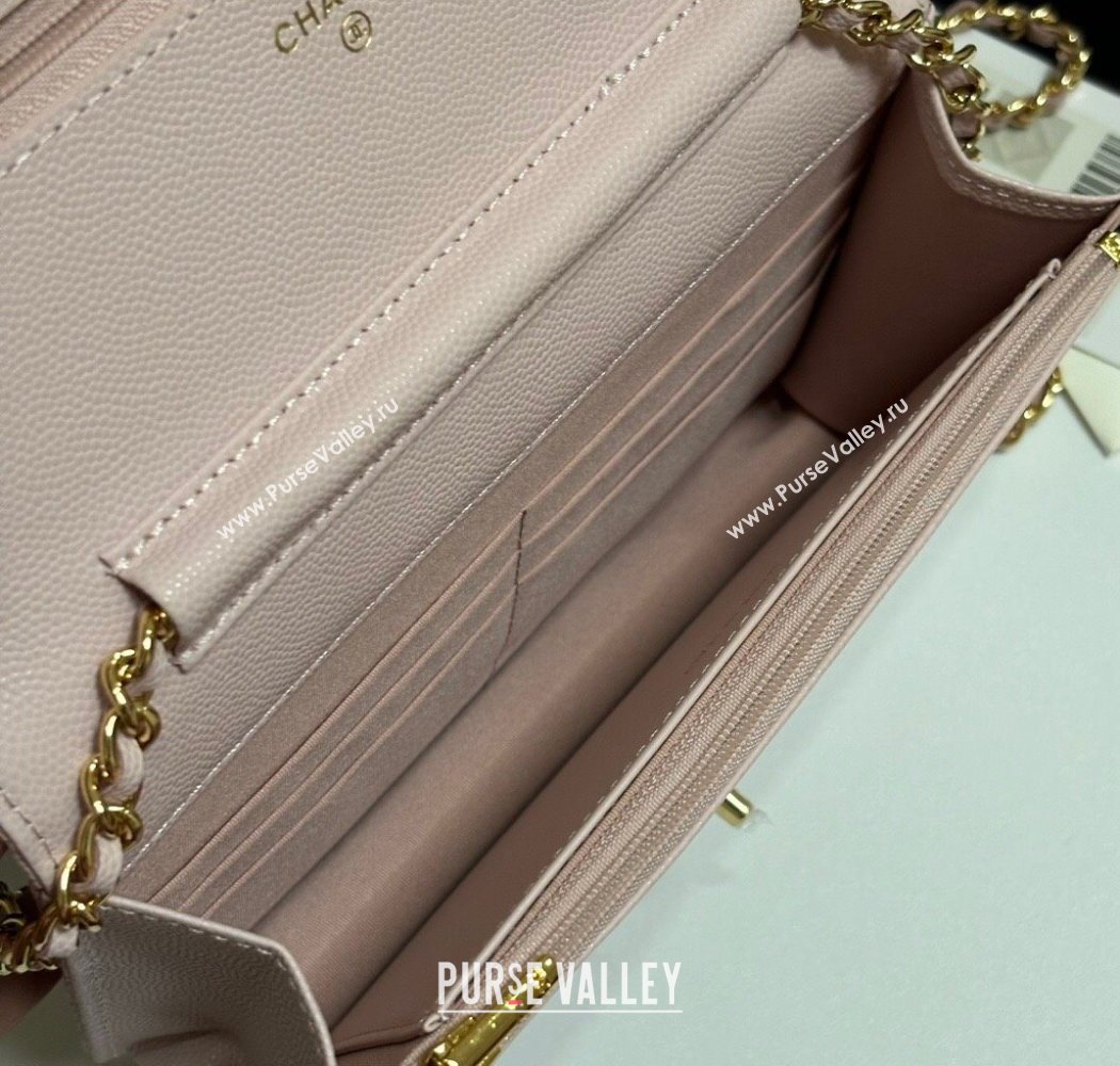 Chanel Grained Shiny Calfskin Classic Wallet on Chain WOC Light Pink 2025 AP4241 (yezi-250703088)