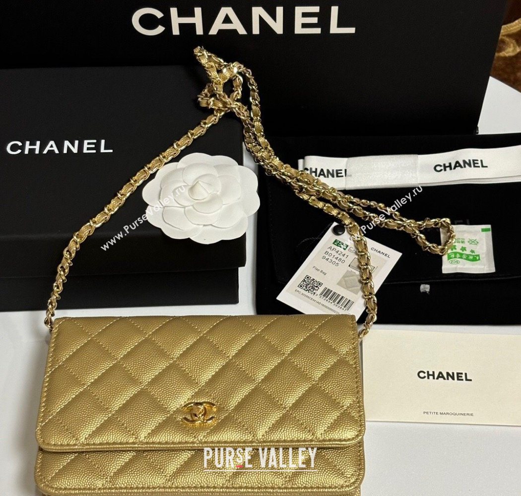 Chanel Grained Shiny Calfskin Classic Wallet on Chain WOC Gold-Tone 2025 AP4241 (yezi-250703089)