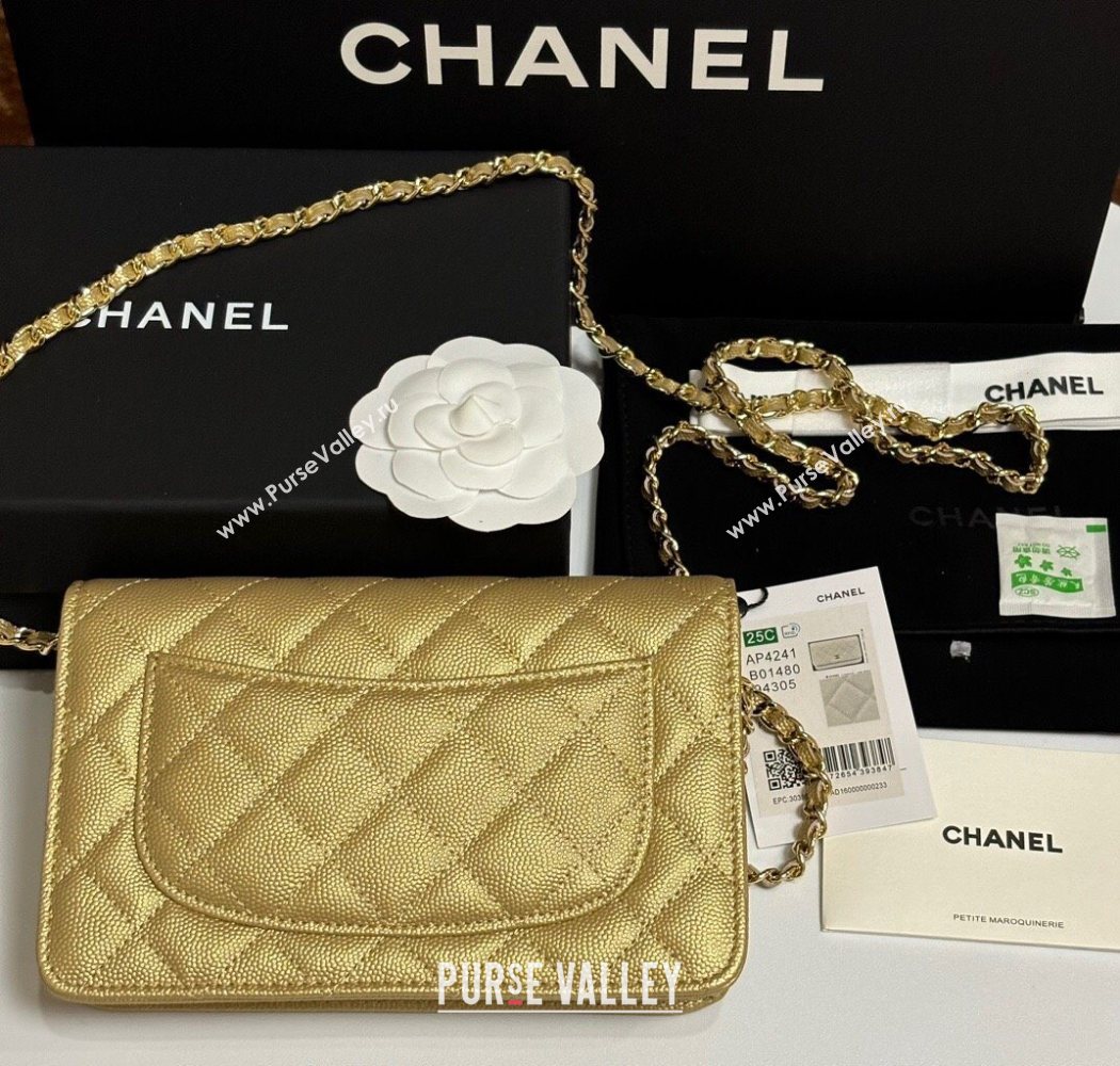 Chanel Grained Shiny Calfskin Classic Wallet on Chain WOC Gold-Tone 2025 AP4241 (yezi-250703089)