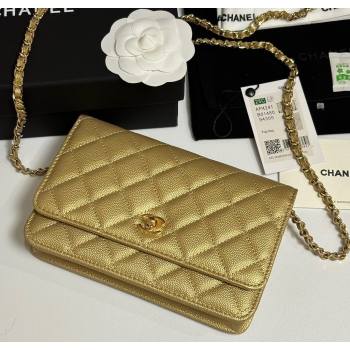 Chanel Grained Shiny Calfskin Classic Wallet on Chain WOC Gold-Tone 2025 AP4241 (yezi-250703089)