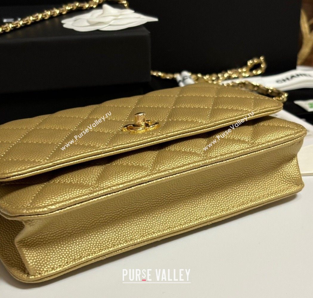 Chanel Grained Shiny Calfskin Classic Wallet on Chain WOC Gold-Tone 2025 AP4241 (yezi-250703089)