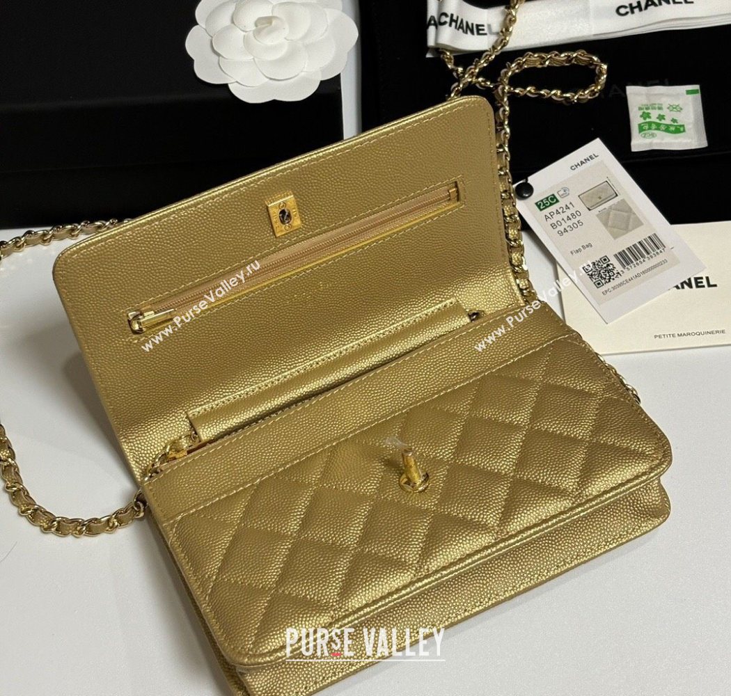 Chanel Grained Shiny Calfskin Classic Wallet on Chain WOC Gold-Tone 2025 AP4241 (yezi-250703089)