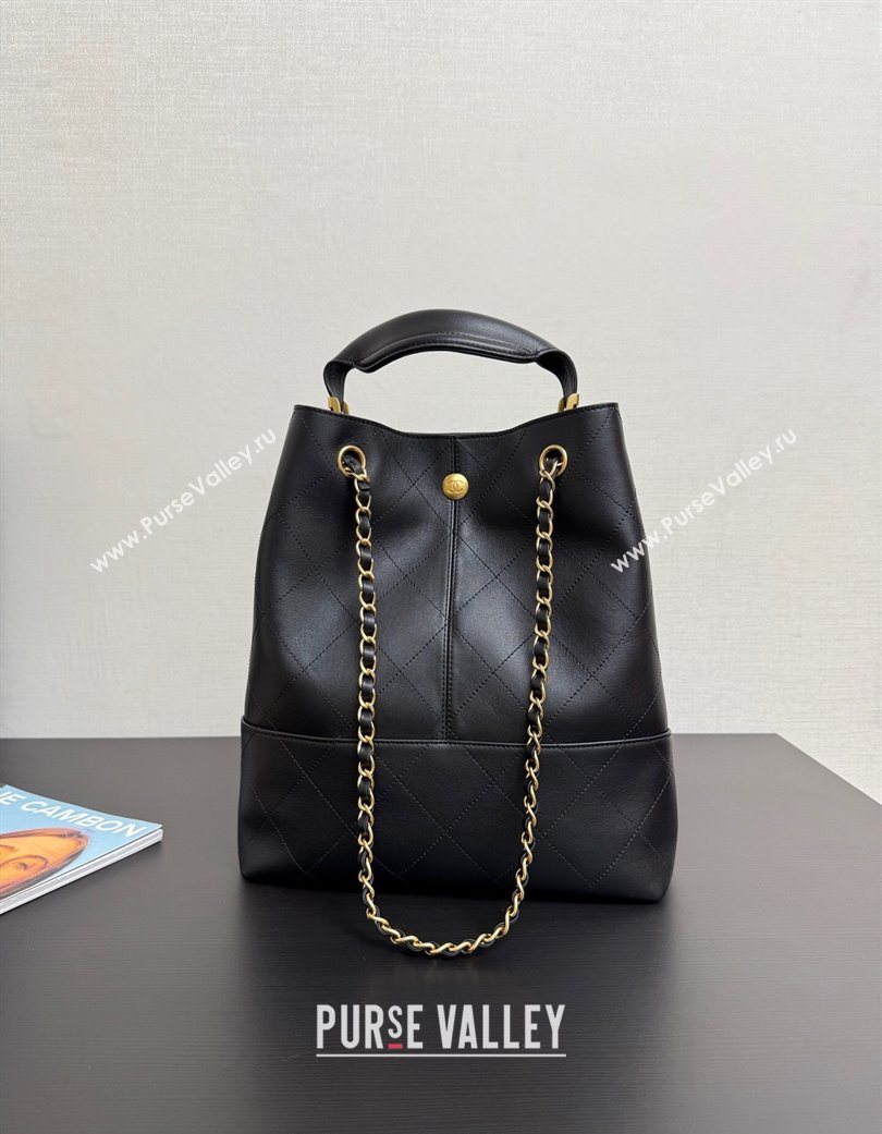 Chanel Calfskin Leather Small Shopping Bag Black 2025 99485 (yezi-250703006)