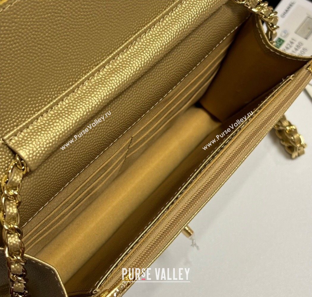 Chanel Grained Shiny Calfskin Classic Wallet on Chain WOC Gold-Tone 2025 AP4241 (yezi-250703089)