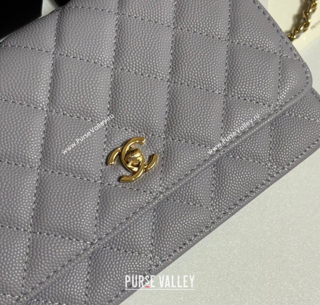 Chanel Grained Shiny Calfskin Classic Wallet on Chain WOC Pale Purple 2025 AP4241 (yezi-250703090)