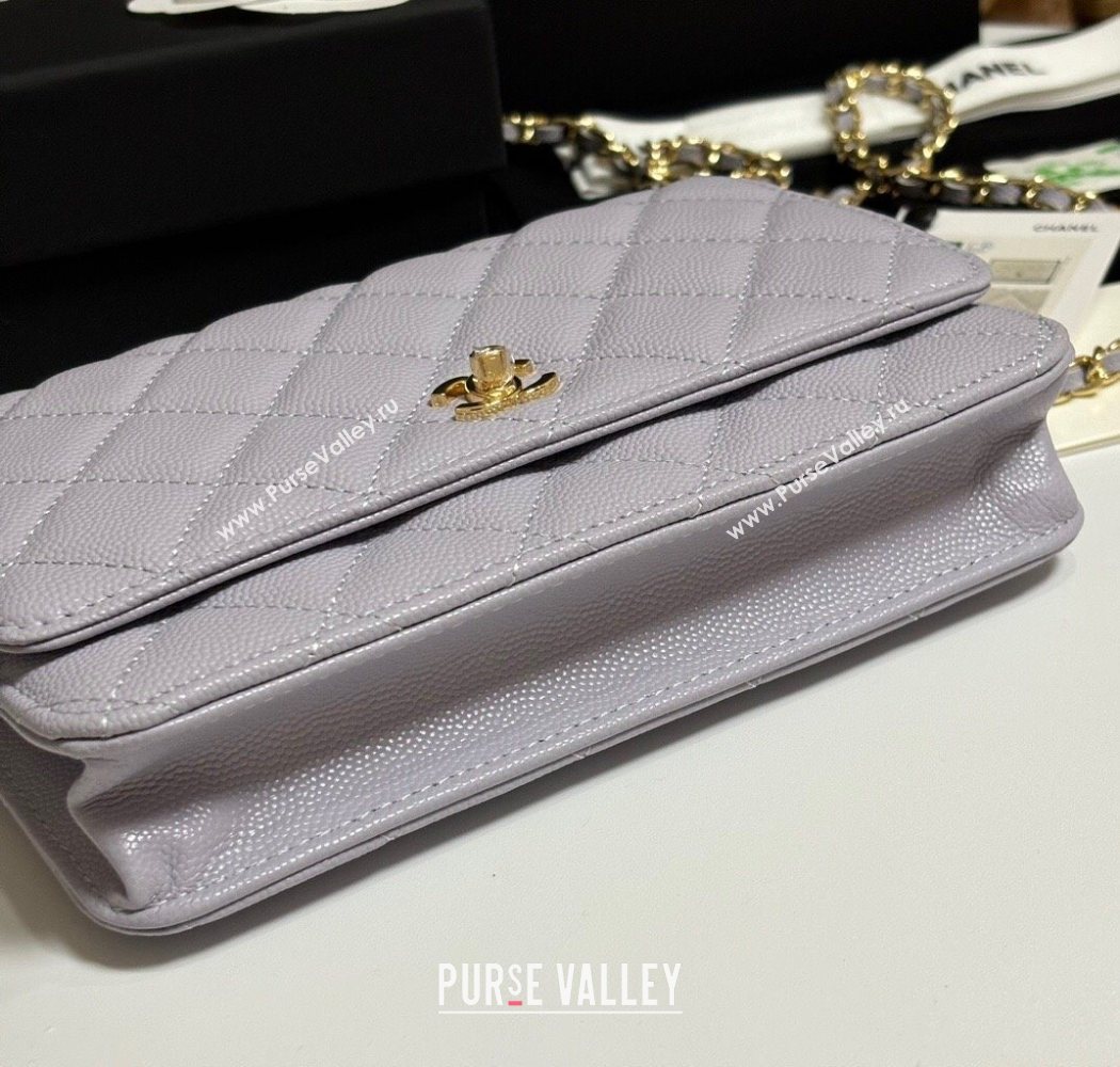 Chanel Grained Shiny Calfskin Classic Wallet on Chain WOC Pale Purple 2025 AP4241 (yezi-250703090)