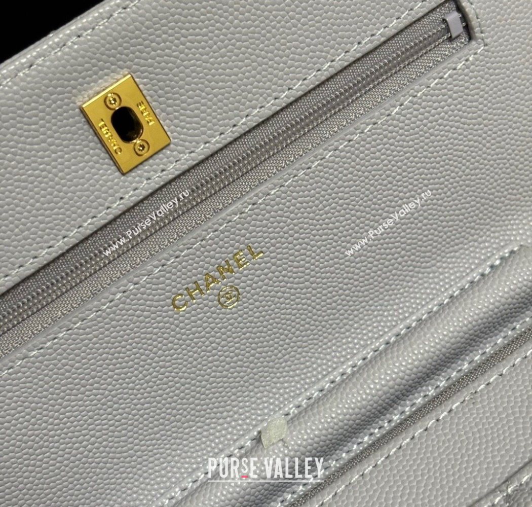 Chanel Grained Shiny Calfskin Classic Wallet on Chain WOC Pale Purple 2025 AP4241 (yezi-250703090)