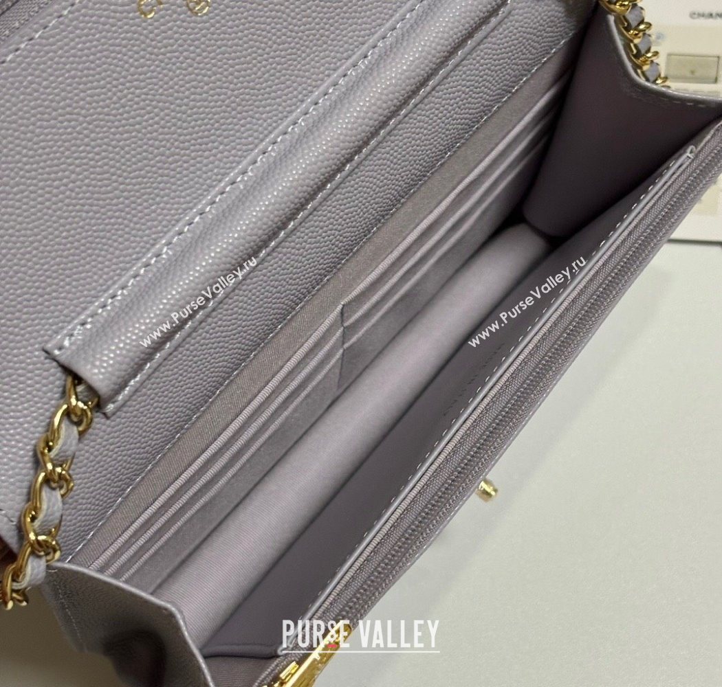 Chanel Grained Shiny Calfskin Classic Wallet on Chain WOC Pale Purple 2025 AP4241 (yezi-250703090)