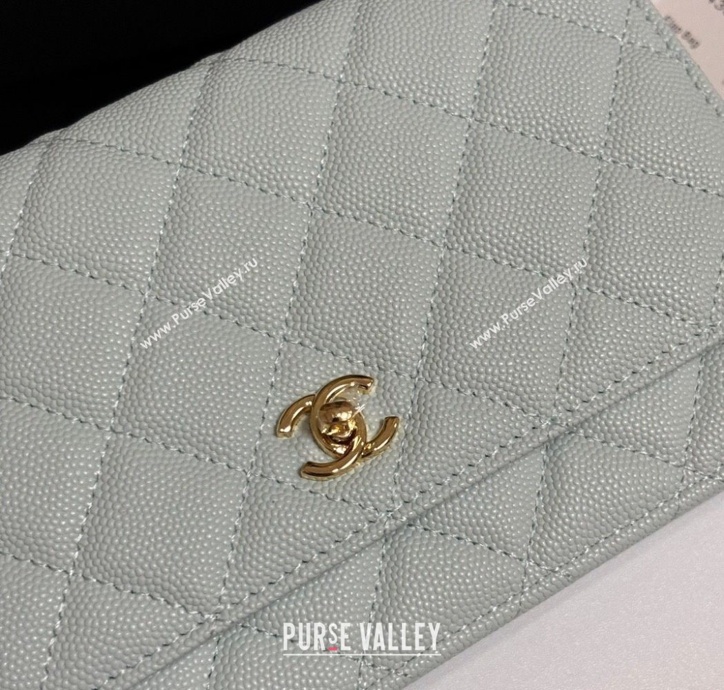 Chanel Grained Shiny Calfskin Classic Wallet on Chain WOC Pale Green 2025 AP4241 (yezi-250703091)
