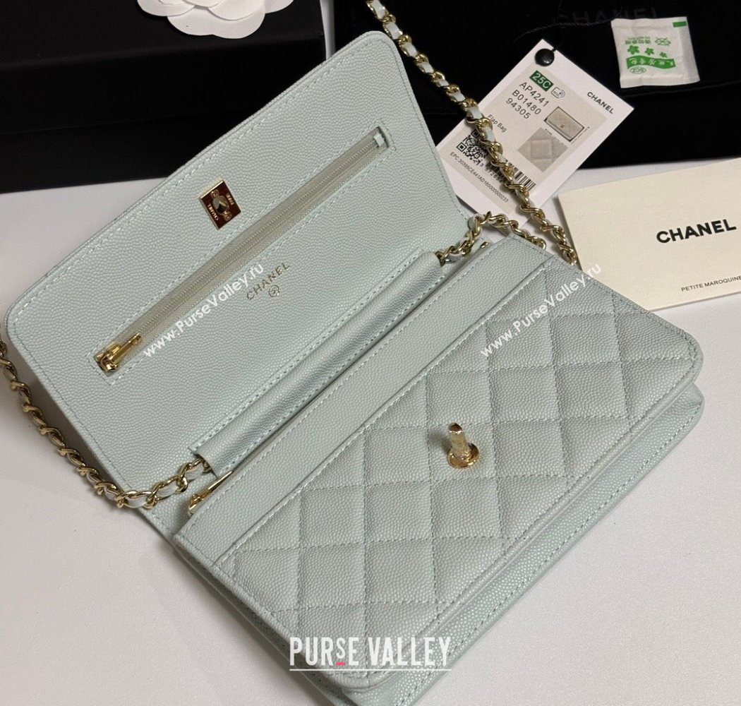 Chanel Grained Shiny Calfskin Classic Wallet on Chain WOC Pale Green 2025 AP4241 (yezi-250703091)