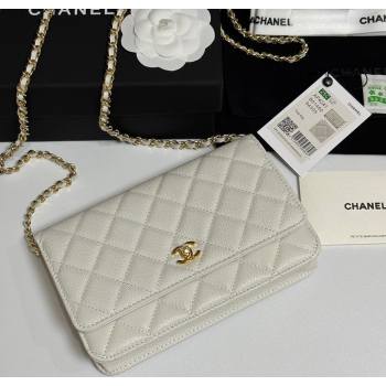 Chanel Grained Shiny Calfskin Classic Wallet on Chain WOC White 2025 AP4241 (yezi-250703092)