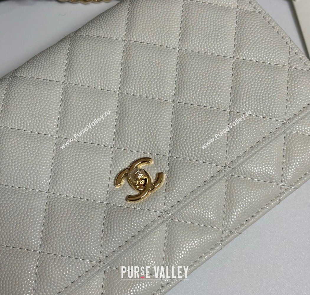Chanel Grained Shiny Calfskin Classic Wallet on Chain WOC White 2025 AP4241 (yezi-250703092)