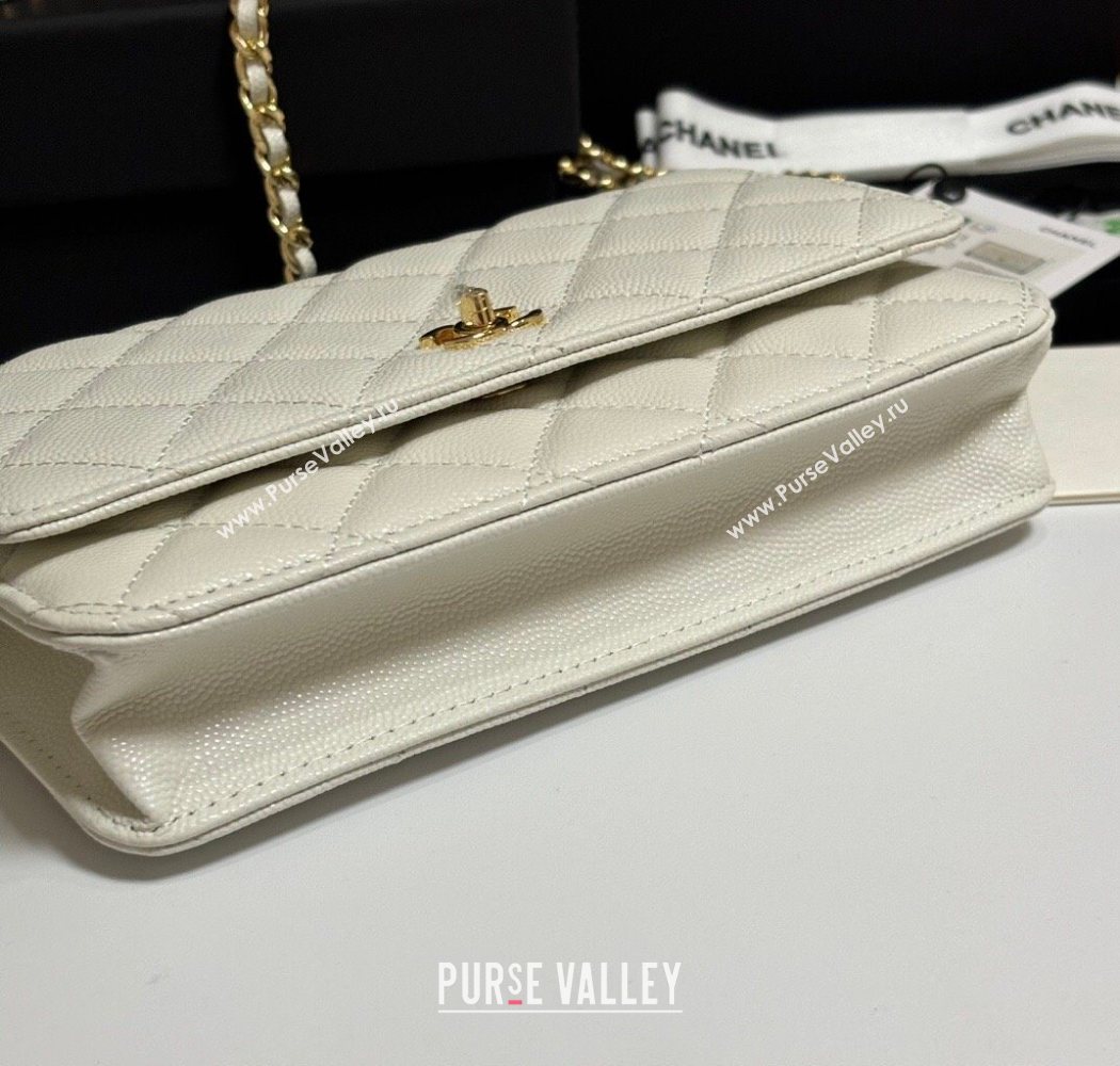 Chanel Grained Shiny Calfskin Classic Wallet on Chain WOC White 2025 AP4241 (yezi-250703092)