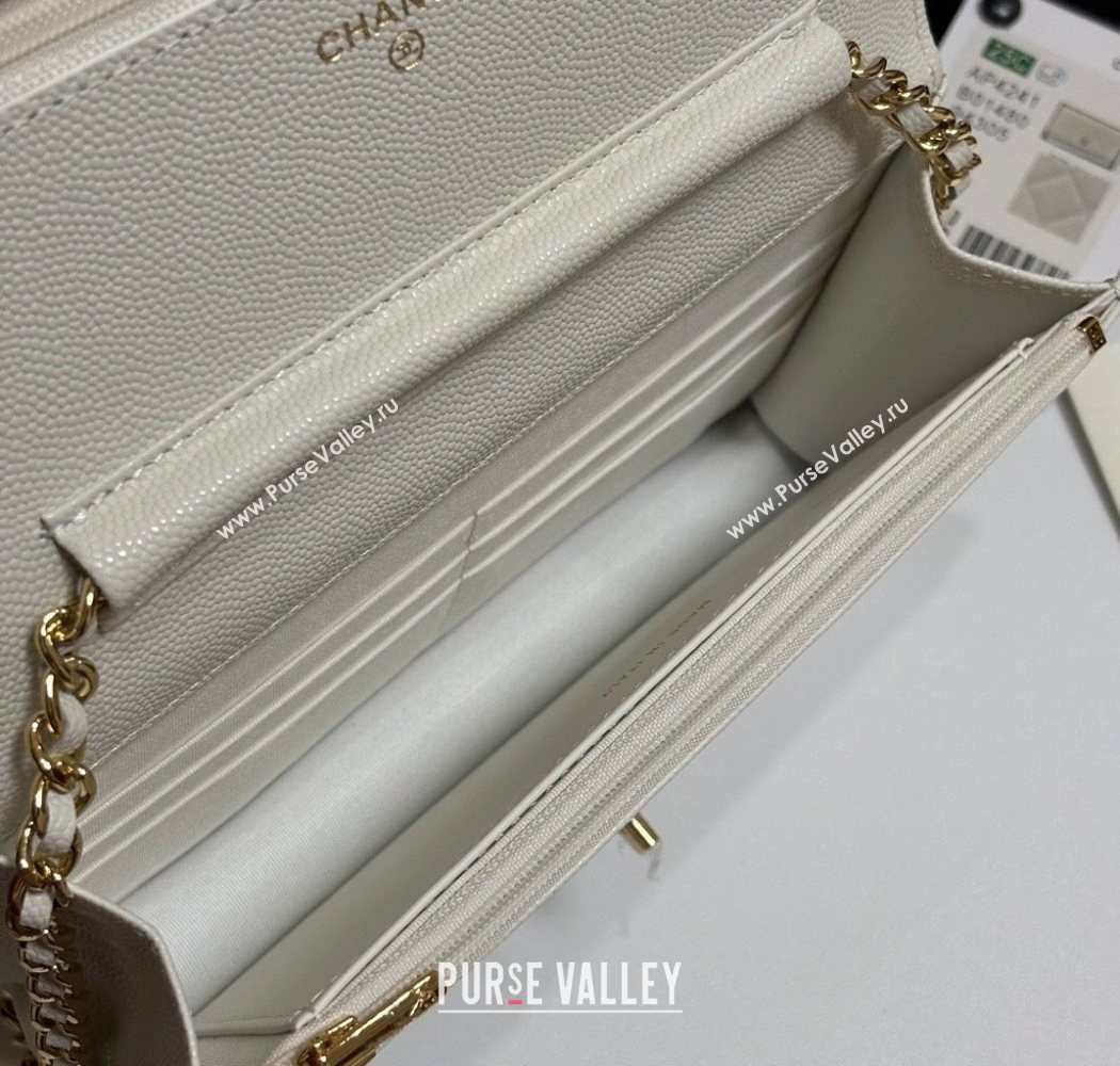 Chanel Grained Shiny Calfskin Classic Wallet on Chain WOC White 2025 AP4241 (yezi-250703092)