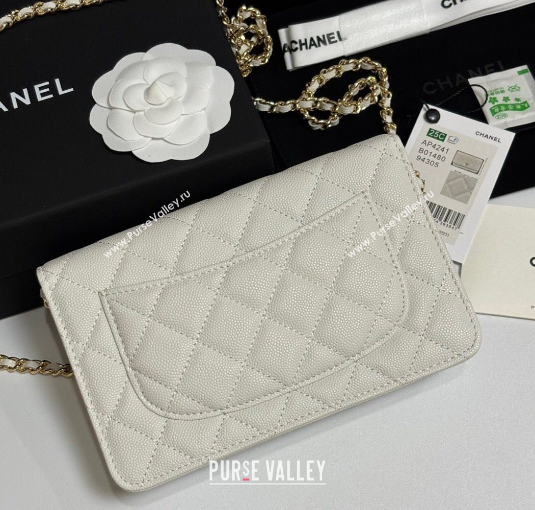Chanel Grained Shiny Calfskin Classic Wallet on Chain WOC White 2025 AP4241 (yezi-250703092)