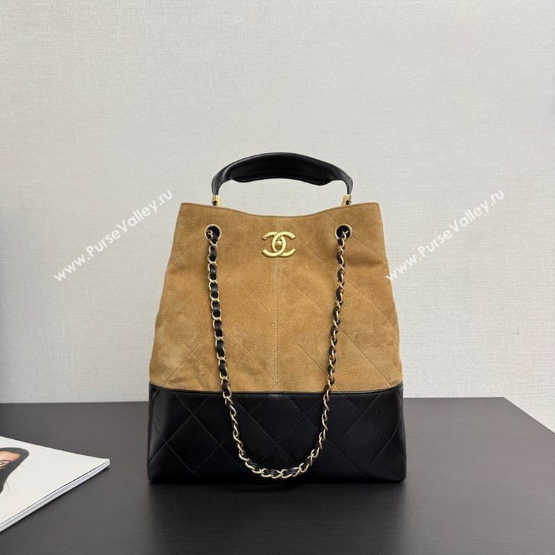 Chanel Suede Lambskin Small Shopping Bag Beige/Black 2025 99485 (yezi-250703005)